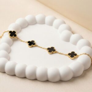 Black Enamel Four-Leaf Charm Bracelet